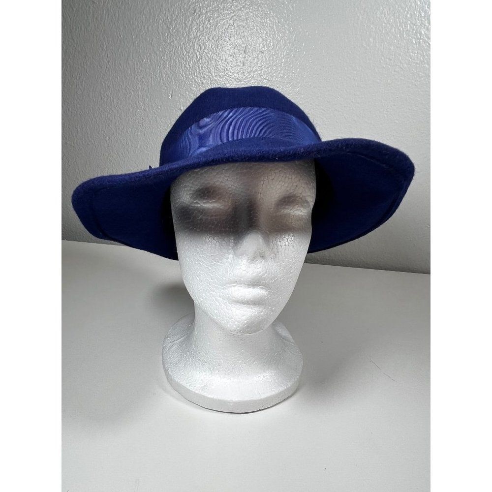 Street Smart by Betmar Womens Wool Fedora Hat with Bow Trim. Blue. 7" diameter